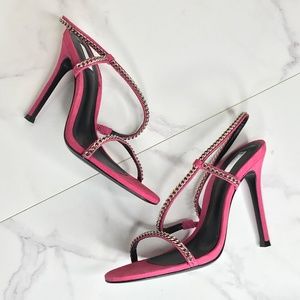 Schutz Pink Suede Ohana Chain Strappy Heels Sandal